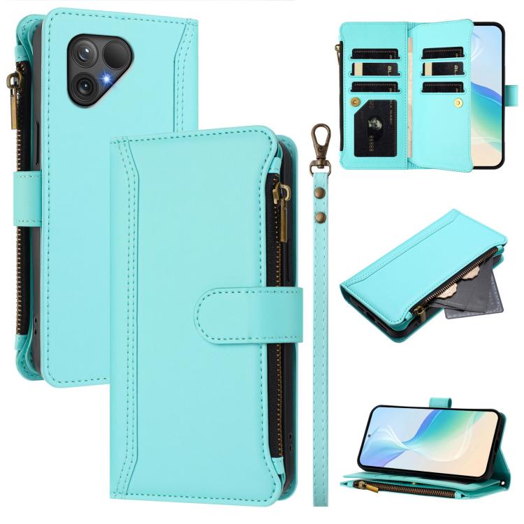 Magnetic Closure 9 Card Slots Zipper Leather Case with Hand Strap, For Fairphone 5