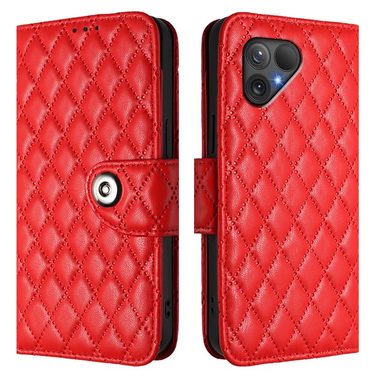 Rhombic Texture Flip Leather Phone Case with Lanyard, For Fairphone 5
