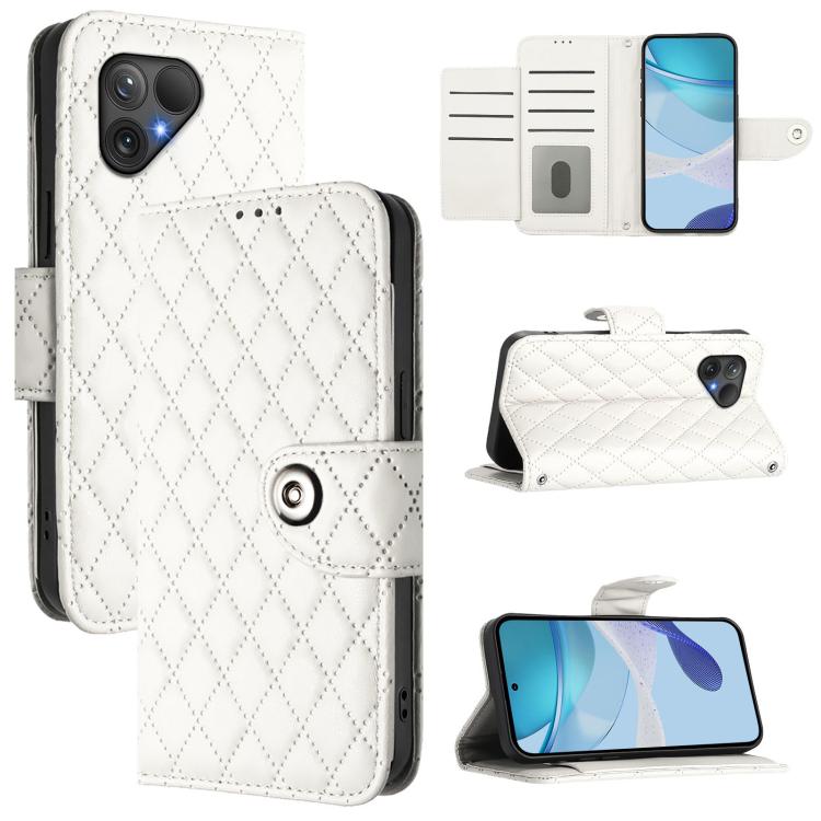 Rhombic Texture Flip Leather Phone Case with Lanyard, For Fairphone 5