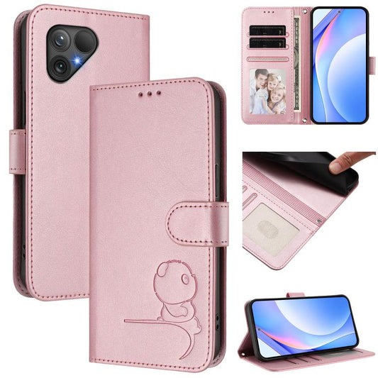 Litter Panda Embossing RFID Leather Phone Case with Lanyard, For Fairphone 5