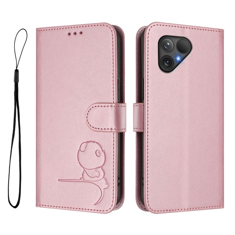 Litter Panda Embossing RFID Leather Phone Case with Lanyard, For Fairphone 5