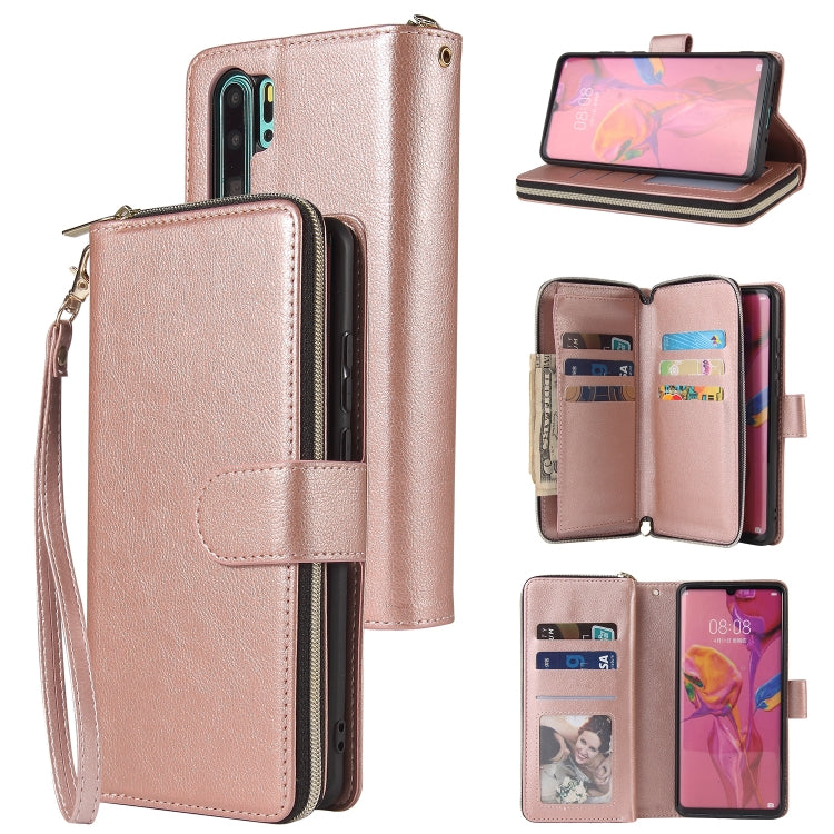 Zipper Wallet Bag Horizontal Flip PU Leather Case with Holder & 9 Card Slots & Wallet & Lanyard & Photo Frame, For Huawei P30, For Huawei P30 Lite, For Huawei P30 Pro, For Huawei P40, For Huawei P40 Lite, For Huawei P40 Pro, For Huawei P40 Pro+        ...