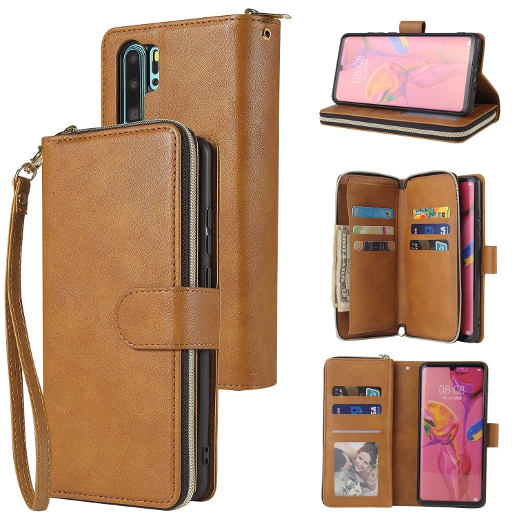 Zipper Wallet Bag Horizontal Flip PU Leather Case with Holder & 9 Card Slots & Wallet & Lanyard & Photo Frame, For Huawei P30, For Huawei P30 Lite, For Huawei P30 Pro, For Huawei P40, For Huawei P40 Lite, For Huawei P40 Pro, For Huawei P40 Pro+        ...
