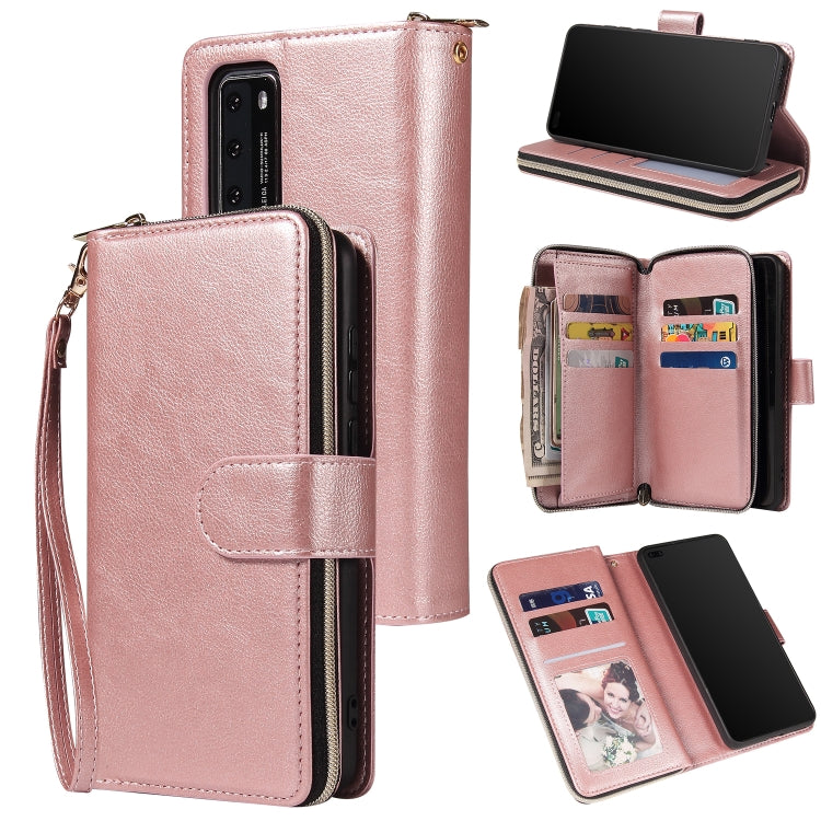 Zipper Wallet Bag Horizontal Flip PU Leather Case with Holder & 9 Card Slots & Wallet & Lanyard & Photo Frame, For Huawei P30, For Huawei P30 Lite, For Huawei P30 Pro, For Huawei P40, For Huawei P40 Lite, For Huawei P40 Pro, For Huawei P40 Pro+        ...