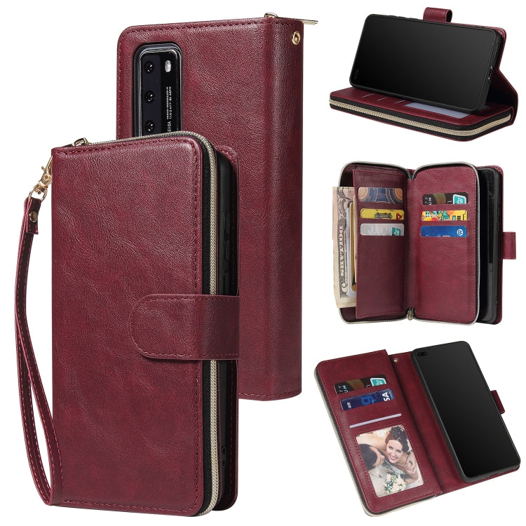 Zipper Wallet Bag Horizontal Flip PU Leather Case with Holder & 9 Card Slots & Wallet & Lanyard & Photo Frame, For Huawei P30, For Huawei P30 Lite, For Huawei P30 Pro, For Huawei P40, For Huawei P40 Lite, For Huawei P40 Pro, For Huawei P40 Pro+        ...
