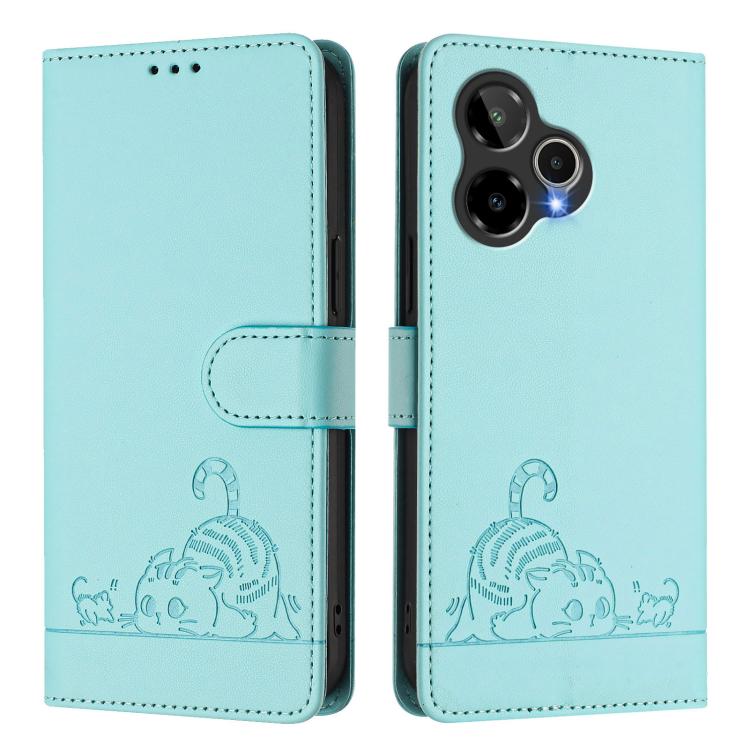 Cat Rat Embossed Pattern RFID Leather Phone Case with Lanyard, For AT&T Verge 2