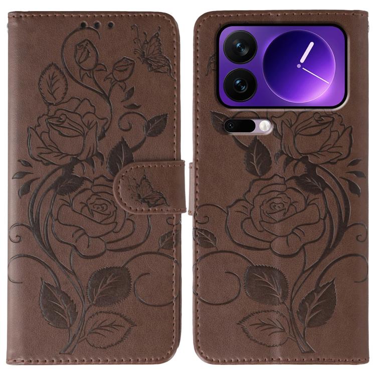 Rose Butterfly Embossed Leather Phone Case, For Xiaomi 17 Pro, For Xiaomi 17, For Xiaomi 15T Pro 5G, For Xiaomi 15T 5G