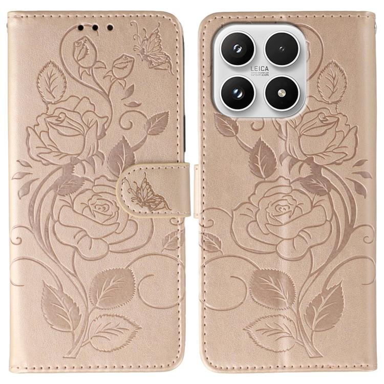 Rose Butterfly Embossed Leather Phone Case, For Xiaomi 17 Pro, For Xiaomi 17, For Xiaomi 15T Pro 5G, For Xiaomi 15T 5G