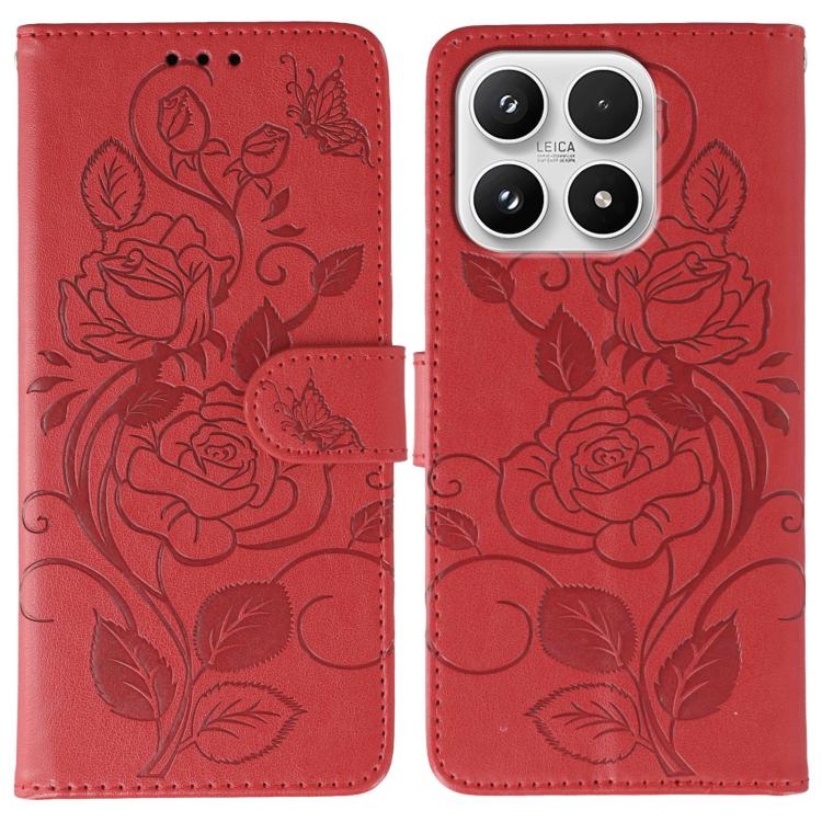 Rose Butterfly Embossed Leather Phone Case, For Xiaomi 17 Pro, For Xiaomi 17, For Xiaomi 15T Pro 5G, For Xiaomi 15T 5G