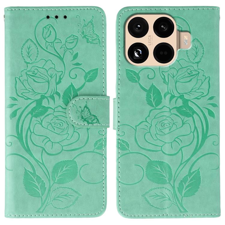 Rose Butterfly Embossed Leather Phone Case, For Xiaomi 17 Pro, For Xiaomi 17, For Xiaomi 15T Pro 5G, For Xiaomi 15T 5G