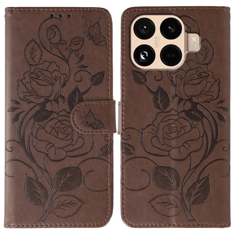 Rose Butterfly Embossed Leather Phone Case, For Xiaomi 17 Pro, For Xiaomi 17, For Xiaomi 15T Pro 5G, For Xiaomi 15T 5G