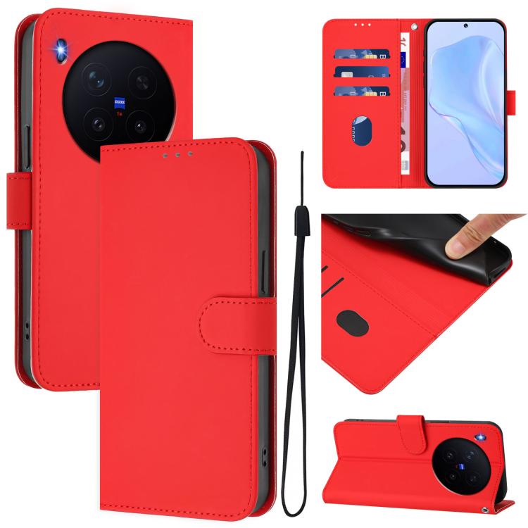 Skin Feel Solid Color Leather Phone Case with Lanyard, For vivo X300