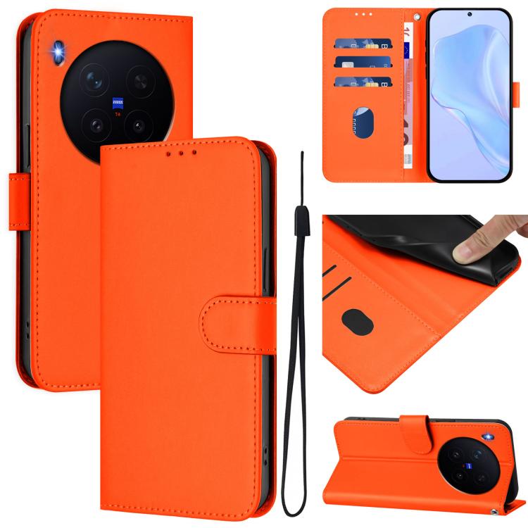 Skin Feel Solid Color Leather Phone Case with Lanyard, For vivo X300
