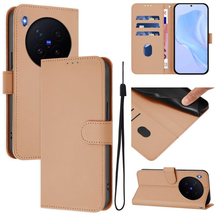 Skin Feel Solid Color Leather Phone Case with Lanyard, For vivo X300