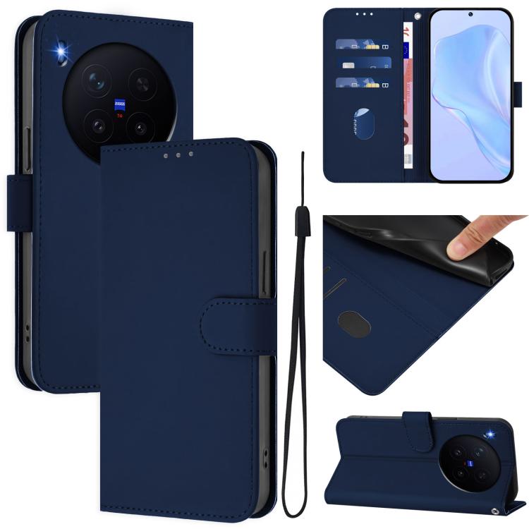 Skin Feel Solid Color Leather Phone Case with Lanyard, For vivo X300