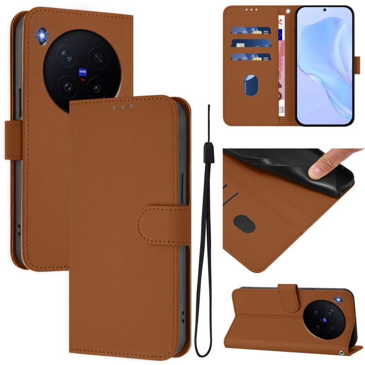 Skin Feel Solid Color Leather Phone Case with Lanyard, For vivo X300 Ultra, For vivo X300 Pro