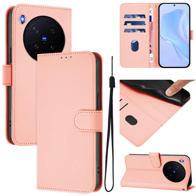 Skin Feel Solid Color Leather Phone Case with Lanyard, For vivo X300 Ultra, For vivo X300 Pro