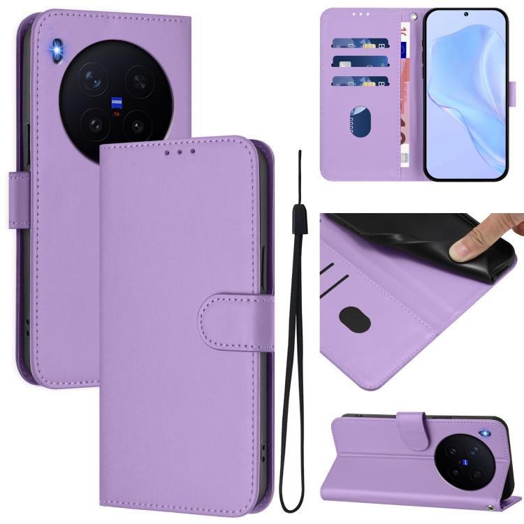 Skin Feel Solid Color Leather Phone Case with Lanyard, For vivo X300 Ultra, For vivo X300 Pro