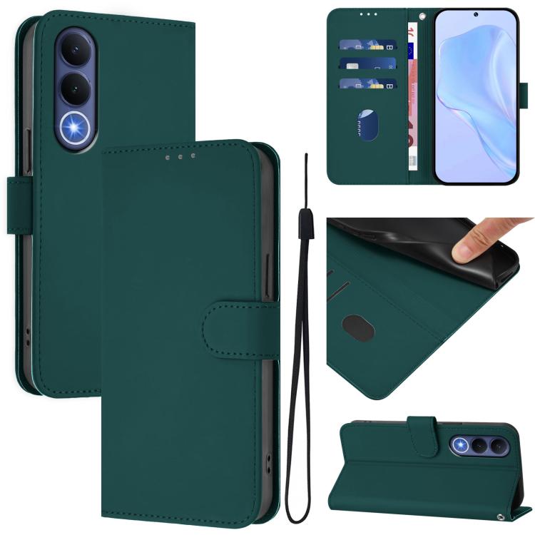 Skin Feel Solid Color Leather Phone Case with Lanyard, For vivo Y21 5G 2026 Global / Y05 4G, For vivo V70 FE 5G