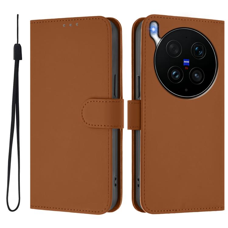 Skin Feel Solid Color Leather Phone Case with Lanyard, For vivo X300 Ultra, For vivo X300 Pro