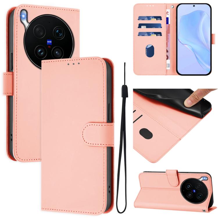 Skin Feel Solid Color Leather Phone Case with Lanyard, For vivo X300 Ultra, For vivo X300 Pro