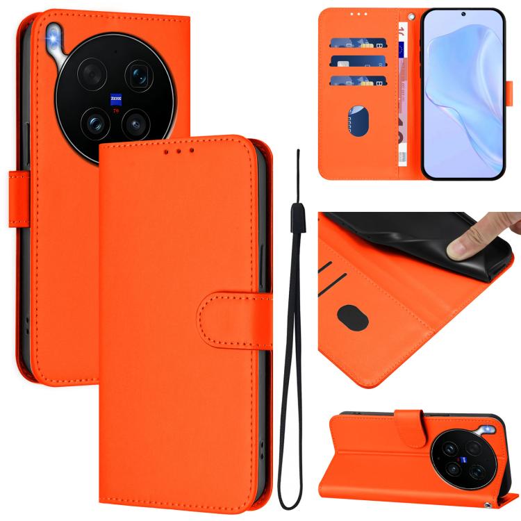 Skin Feel Solid Color Leather Phone Case with Lanyard, For vivo X300 Ultra, For vivo X300 Pro