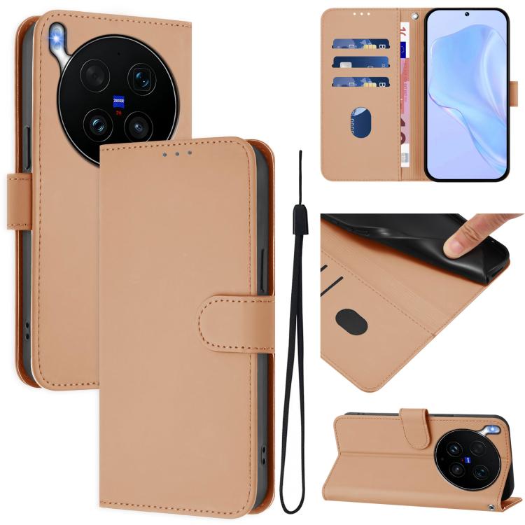 Skin Feel Solid Color Leather Phone Case with Lanyard, For vivo X300 Ultra, For vivo X300 Pro
