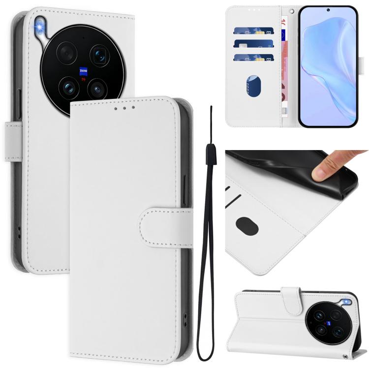 Skin Feel Solid Color Leather Phone Case with Lanyard, For vivo X300 Ultra, For vivo X300 Pro