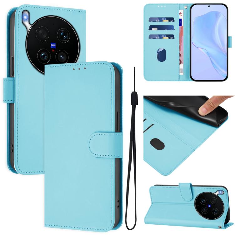 Skin Feel Solid Color Leather Phone Case with Lanyard, For vivo X300 Ultra, For vivo X300 Pro