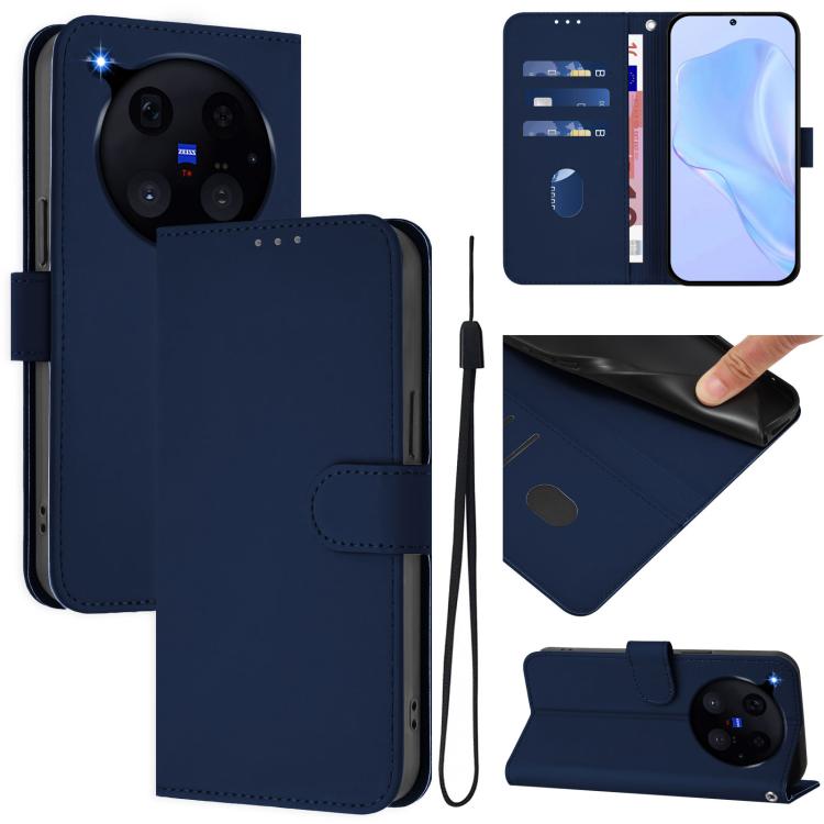 Skin Feel Solid Color Leather Phone Case with Lanyard, For vivo X500 Pro 5G, For vivo X500 Pro Max 5G