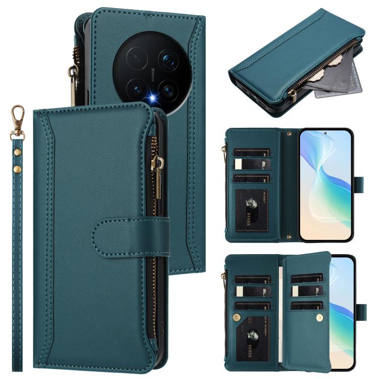 Magnetic Closure 9 Card Slots Zipper Leather Case with Hand Strap, For Honor Magic8 Pro, For Honor Magic8