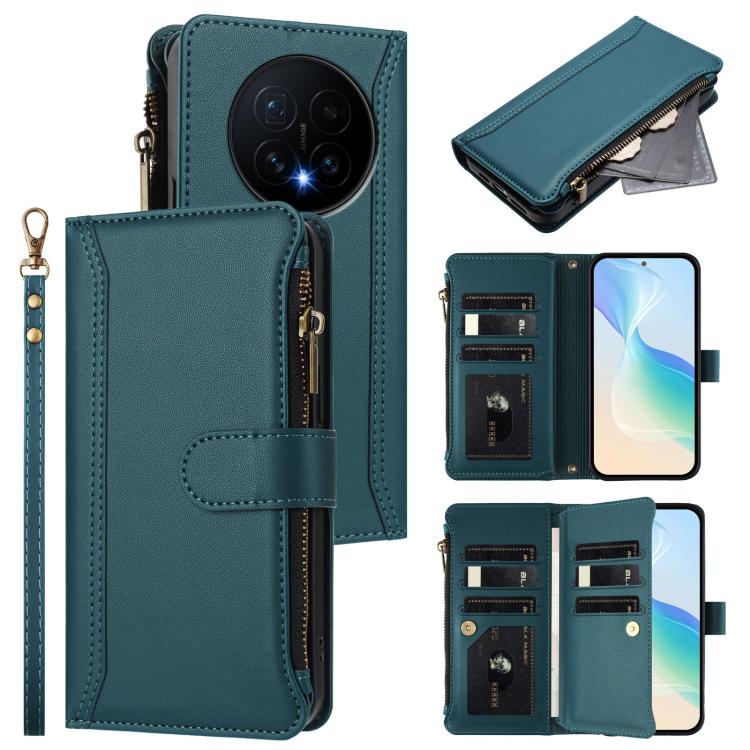 Magnetic Closure 9 Card Slots Zipper Leather Case with Hand Strap, For Honor Magic8 Pro, For Honor Magic8