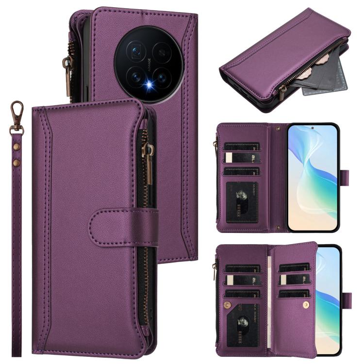 Magnetic Closure 9 Card Slots Zipper Leather Case with Hand Strap, For Honor Magic8 Pro, For Honor Magic8