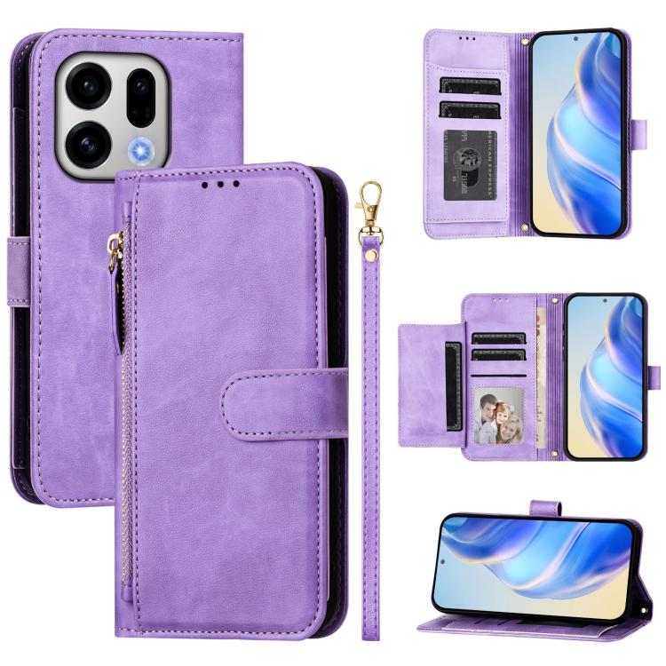 Multi-Card Slots Zipper Wallet Leather Phone Case, For OPPO Find X9, For OPPO Find X9 Pro