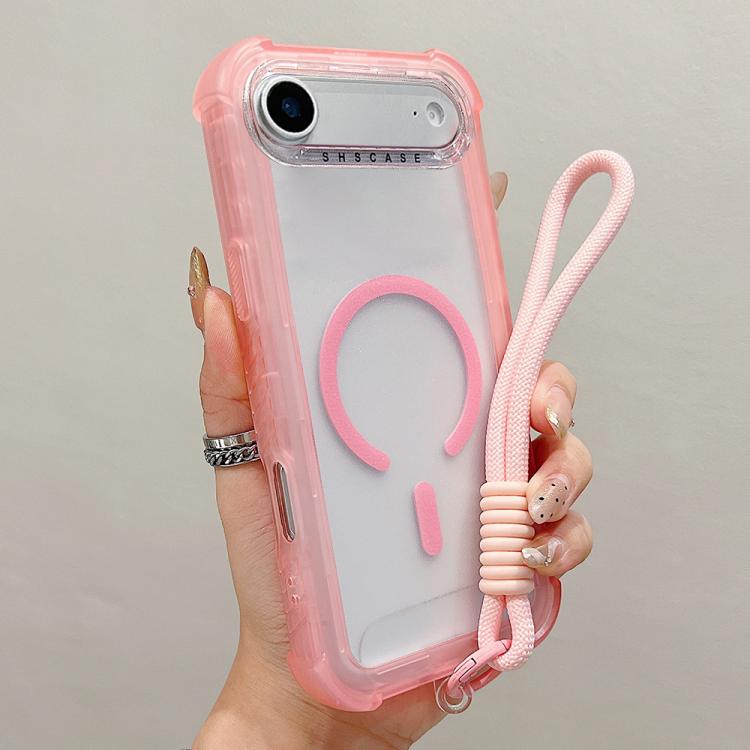 Transparent Matte TPU Hybrid PC 3-in-1 MagSafe Phone Case with Wrist Strap, For iPhone 18 Pro / 17 Pro, For iPhone 18 Pro Max / 17 Pro Max, For iPhone 17, For iPhone Air, For iPhone 16 Pro Max, For iPhone 16 Pro, For iPhone 16 Plus, For iPhone 16