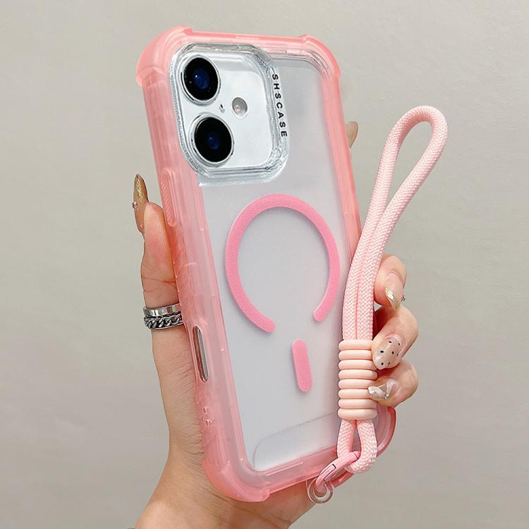 Transparent Matte TPU Hybrid PC 3-in-1 MagSafe Phone Case with Wrist Strap, For iPhone 18 Pro / 17 Pro, For iPhone 18 Pro Max / 17 Pro Max, For iPhone 17, For iPhone Air, For iPhone 16 Pro Max, For iPhone 16 Pro, For iPhone 16 Plus, For iPhone 16