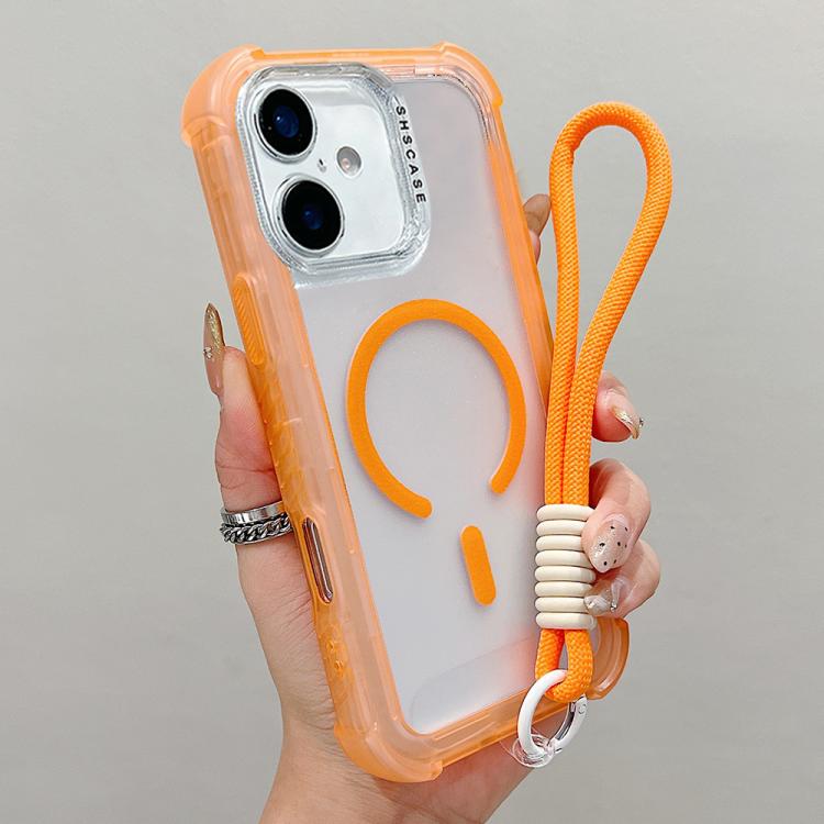 Transparent Matte TPU Hybrid PC 3-in-1 MagSafe Phone Case with Wrist Strap, For iPhone 18 Pro / 17 Pro, For iPhone 18 Pro Max / 17 Pro Max, For iPhone 17, For iPhone Air, For iPhone 16 Pro Max, For iPhone 16 Pro, For iPhone 16 Plus, For iPhone 16
