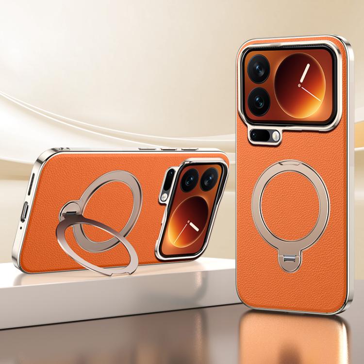 Skin Feel Leather Texture Cooling MagSafe Phone Case with 360 Degrees Rotating Holder, For Xiaomi 17 Pro Max, For Xiaomi 17 Pro, For Xiaomi 17