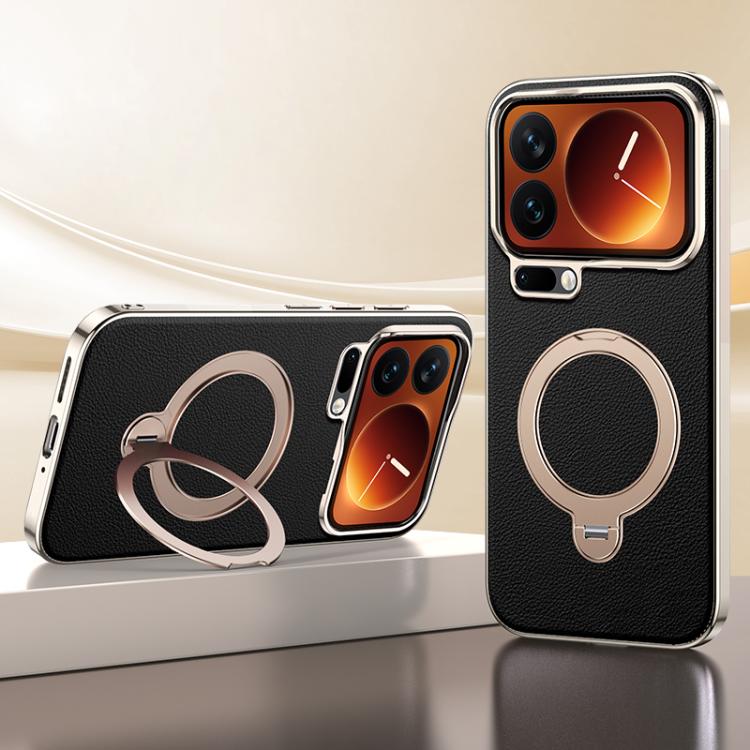 Skin Feel Leather Texture Cooling MagSafe Phone Case with 360 Degrees Rotating Holder, For Xiaomi 17 Pro Max, For Xiaomi 17 Pro, For Xiaomi 17