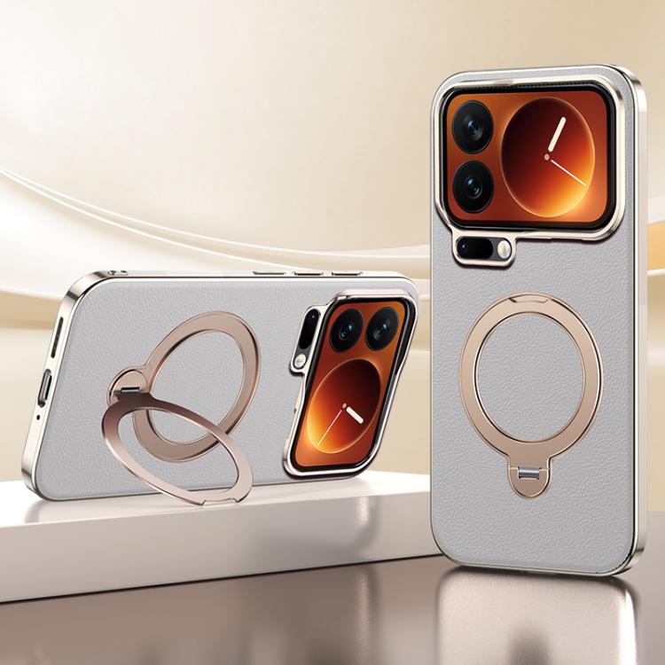 Skin Feel Leather Texture Cooling MagSafe Phone Case with 360 Degrees Rotating Holder, For Xiaomi 17 Pro Max, For Xiaomi 17 Pro, For Xiaomi 17