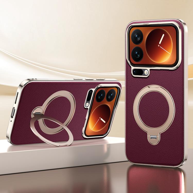 Skin Feel Leather Texture Cooling MagSafe Phone Case with 360 Degrees Rotating Holder, For Xiaomi 17 Pro Max, For Xiaomi 17 Pro, For Xiaomi 17