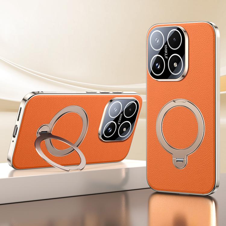Skin Feel Leather Texture Cooling MagSafe Phone Case with 360 Degrees Rotating Holder, For Xiaomi 17 Pro Max, For Xiaomi 17 Pro, For Xiaomi 17