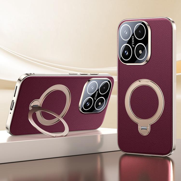 Skin Feel Leather Texture Cooling MagSafe Phone Case with 360 Degrees Rotating Holder, For Xiaomi 17 Pro Max, For Xiaomi 17 Pro, For Xiaomi 17