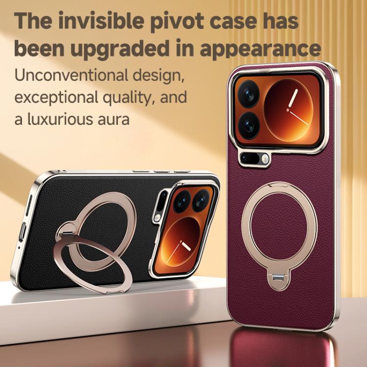 Skin Feel Leather Texture Cooling MagSafe Phone Case with 360 Degrees Rotating Holder, For Xiaomi 17 Pro Max, For Xiaomi 17 Pro, For Xiaomi 17