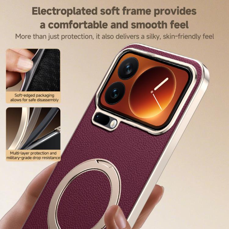 Skin Feel Leather Texture Cooling MagSafe Phone Case with 360 Degrees Rotating Holder, For Xiaomi 17 Pro Max, For Xiaomi 17 Pro, For Xiaomi 17