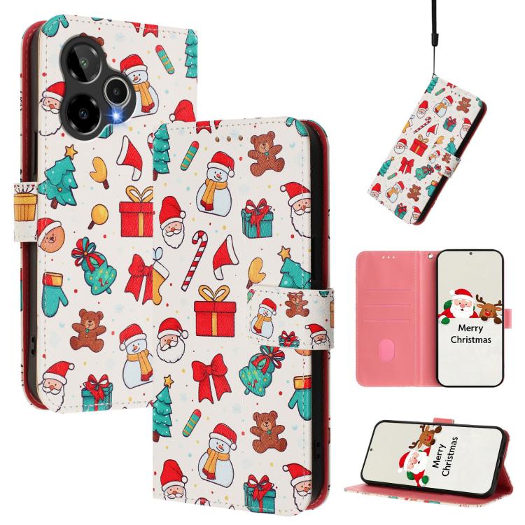 Christmas Series Buckle Leather Phone Case with Hand Strap, For Cricket Icon Plus 2026 / Icon 7 5G