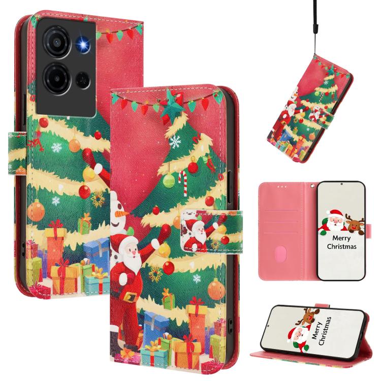 Christmas Series Buckle Leather Phone Case with Hand Strap, For TCL K32 5G / K33 5G
