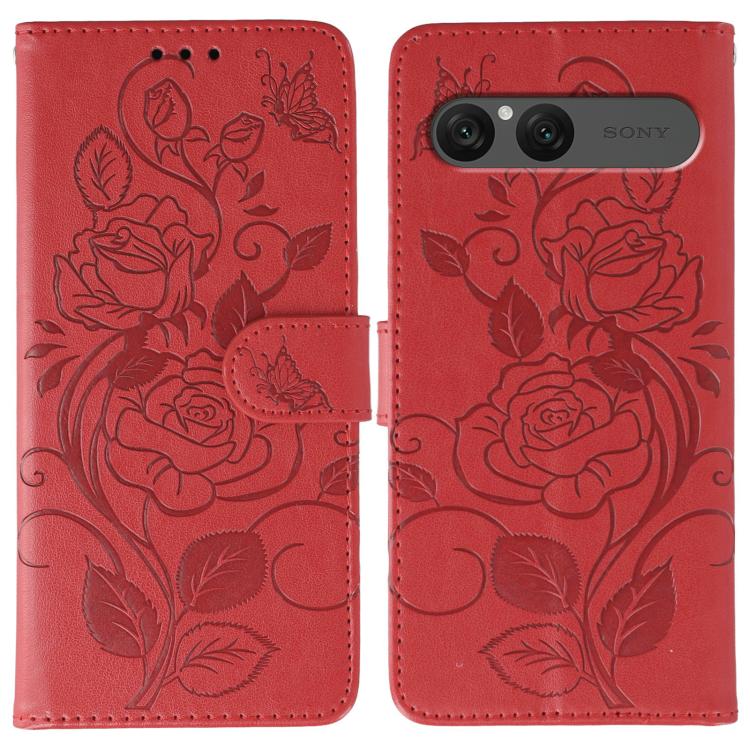 Rose Butterfly Embossed Leather Phone Case, For Sony Xperia 10 VII