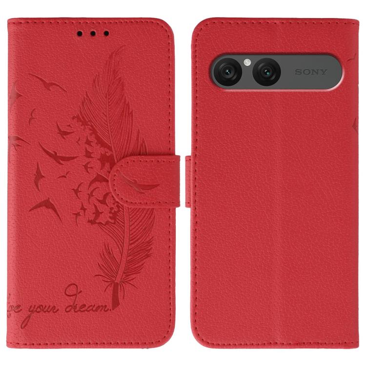 Feather Pattern Litchi Texture Leather Phone Case, For Sony Xperia 10 VII