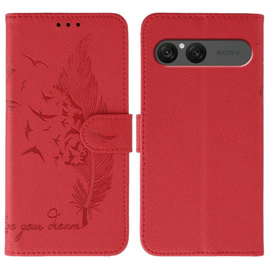 Feather Pattern Litchi Texture Leather Phone Case, For Sony Xperia 10 VII